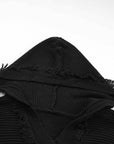 Solid Ribbed Drop Shoulder Hooded V-Neck Sweater