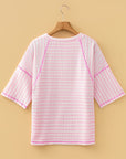 Stripe Textured Knit 3/4 Sleeve Top