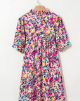 Floral V-Neck Puff Sleeve Mini Dress