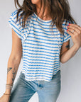 Stripe Textured Patchwork Short Sleeve T-Shirt