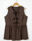 Plus Size Solid Bow-Tie Peplum Tank Top