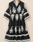 Western Geometric 3/4 Sleeve Midi Dress