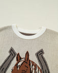 Western Horseshoe Colorblock Trim Sleeveless Sweater
