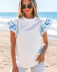 Vienna Embroidered Ruffled Sleeve Blouse
