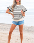 Naya Scallop Lace Trim Ruffle Short Sleeves Top