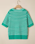 Stripe Bow Tie V-Neck Short Sleeve Sweater