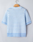 Stripe Bow Tie V-Neck Short Sleeve Sweater