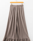 Solid Ruffle Wide Leg High Waist Pants