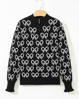Bow Zipped Collar Drop Shoulder Sweater