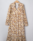 Plus Size Abstract Plant Long Sleeve Maxi Dress