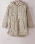 Solid Quilted Snap Button Hooded Puffer Coat