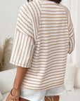 Stripe Textured Knit 3/4 Sleeve Top