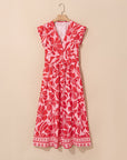 Floral Boho Short Sleeve V-Neck Buttoned Maxi Dress