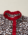 Leopard Contrast Trim Frilled V-Neck Shirt