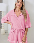 Colorblock Trim Waffle Knit Top and Shorts Set