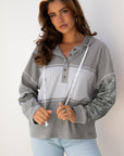 Taytum Patchwork Drawstring Hooded Long Sleeve Top