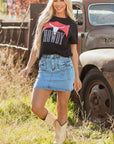 Acid Wash Denim Bow Pocket High Waist Skirt