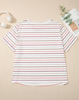 Plus Size Stripe V-Neck Short Sleeve Tee