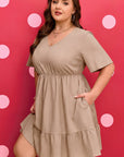 Plus Size Textured Ruffle Short Sleeve Dress