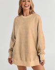 Solid Ribbed Trim Drop Shoulder Oversize Sweatshirt