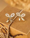 Winter Rhinestone Pearl Bow Earrings
