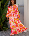 Floral V-Neck Puff Sleeve Maxi Dress