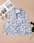 Plus Size Camo Quarter Zip Kangaroo Pocket Sweatshirt