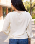 Corded Knit Reverse Seam Patchwork Drop Sleeve Top