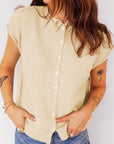 Solid Button-Front Rolled Hem Sweater Top