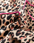 Leopard Contrast Trim Shirt and Ruffle Hem Short Set