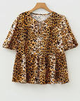 Leopard Short Puff Sleeve Babydoll Top