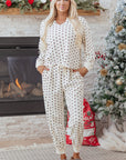 Kora Dot Print Notched Long Sleeve Top