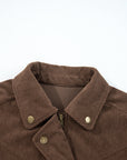 Solid Corduroy Lapel Collar Zip-Up Buttoned Jacket