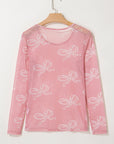 Bow Tie Mesh Long Sleeve Top