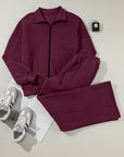 Solid Zip-Up Jacket and Drawstring Pants Set