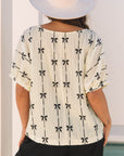 Bow Textured Short Puff Sleeve Top