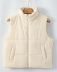 Corduroy Stand Neck Zipped Puffer Vest