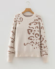 Leopard Asymmetric Drop Shoulder Sweater