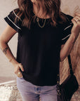 Contrast Trim Ruffle Short Sleeve Blouse