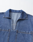 Solid Denim Collared Patch Pocket Mini Dress