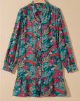 Floral Frilled V-Neck Puff Sleeve Ruffle Shirt Dress
