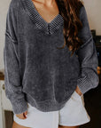 Mineral Wash Reverse Seam V-Neck Drop Shoulder Sweater