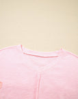 Flower Patch Exposed Seam 3/4 Sleeve T-Shirt