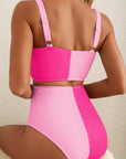 Colorblock Corded Top & High Waist Bikini Set