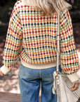 Multicolour Dotty Pattern Knit Button Front V Neck Sweater Cardigan