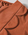 Alyssa Split Neck Scallop Detail Pleated Corduroy Mini Dress