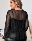Plus Size Shimmer Textured Mesh Long Sleeve Top