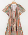 Floral Boho Buttoned V-Neck Ruffle Tiered Dress