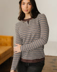 Stripe Textured Knit Long Sleeve T-Shirt