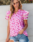 Capri Floral Ric Rac Ruffle Sleeve Blouse